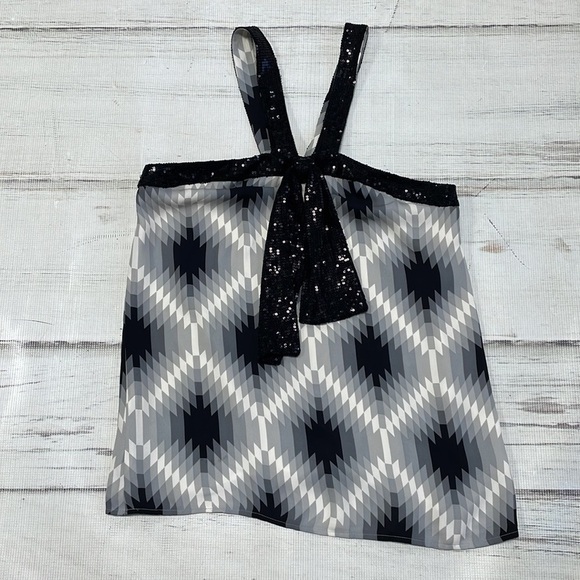 Tory Burch Silk Tank Top Geometric Print Grey Black Size 8 - Picture 9 of 16